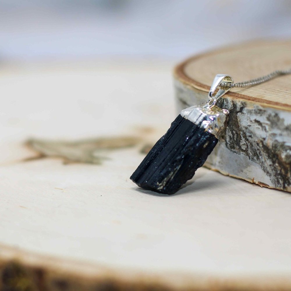 Natural Black Tourmaline Necklace Raw Crystal Gemstone necklaces